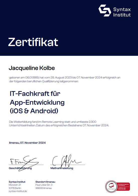 Zertifikat IT-Fachkraft für App-Entwicklung – Bild 1